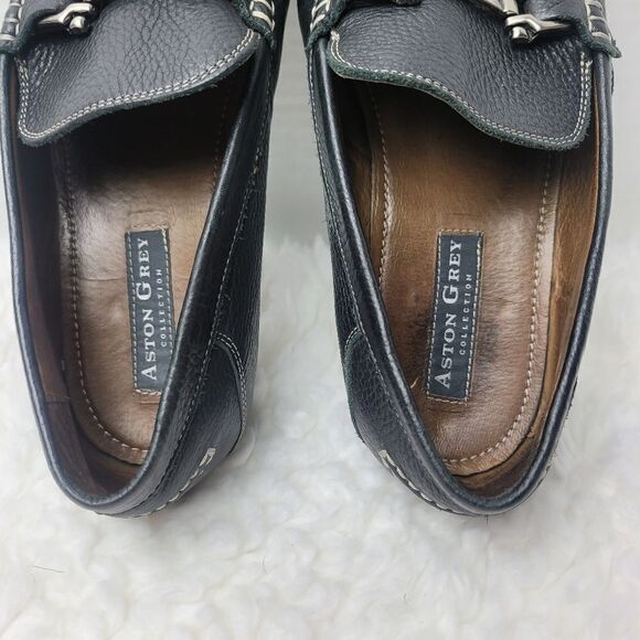 Aston Grey Navarro Black Leather Loafers Size 10.5 Casual Shoes Horsebit Detail main image 7